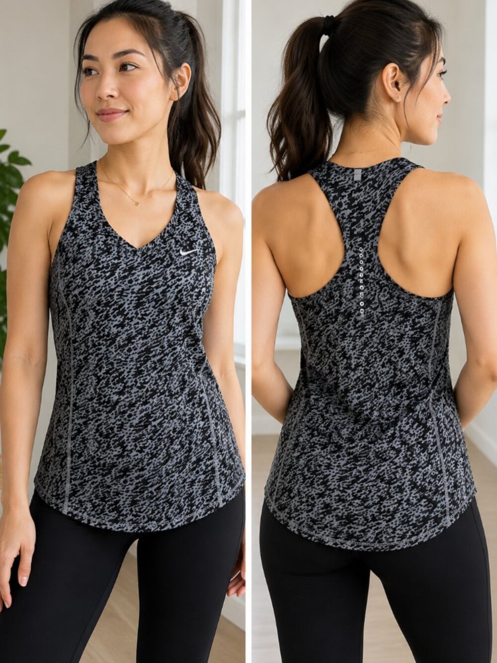 Nike Dri-FIT Running Racerback Tank Top Gray Black Print Women's Medium